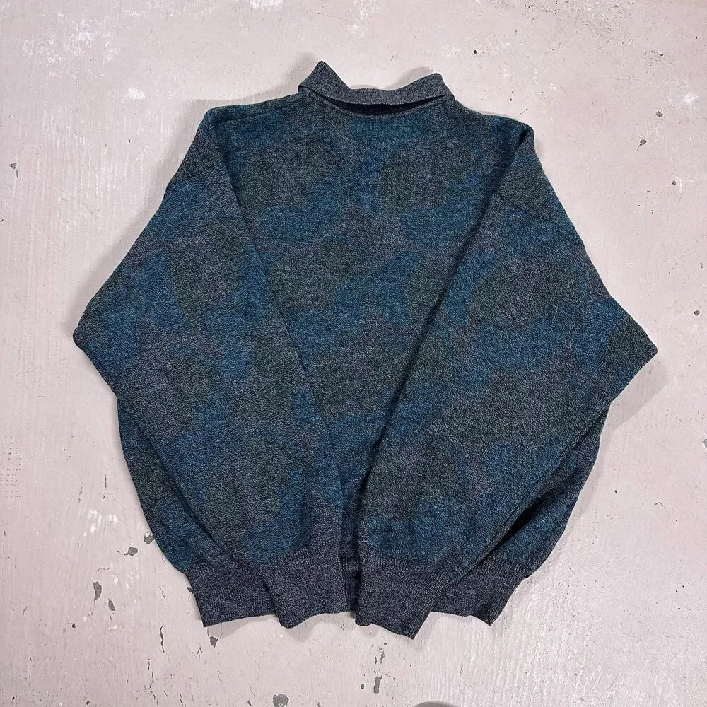 Zanella Italy Wool Sweater Heathered Blue Gray Size Large